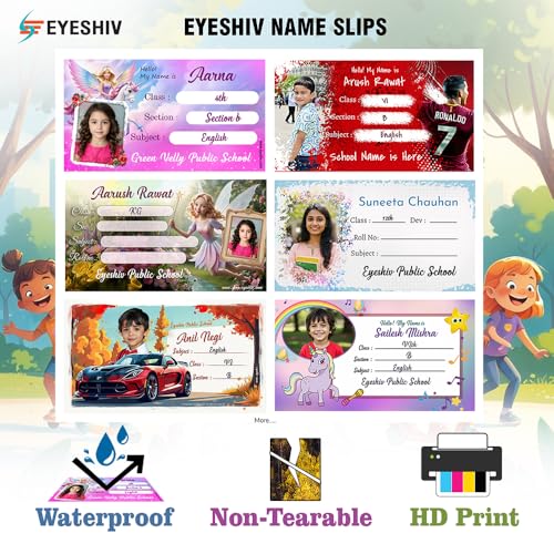 Image of EYESHIV Unicon Purple Theme Customized Name Slip Stickers with Your Kids Photo School Books, 30 Pcs