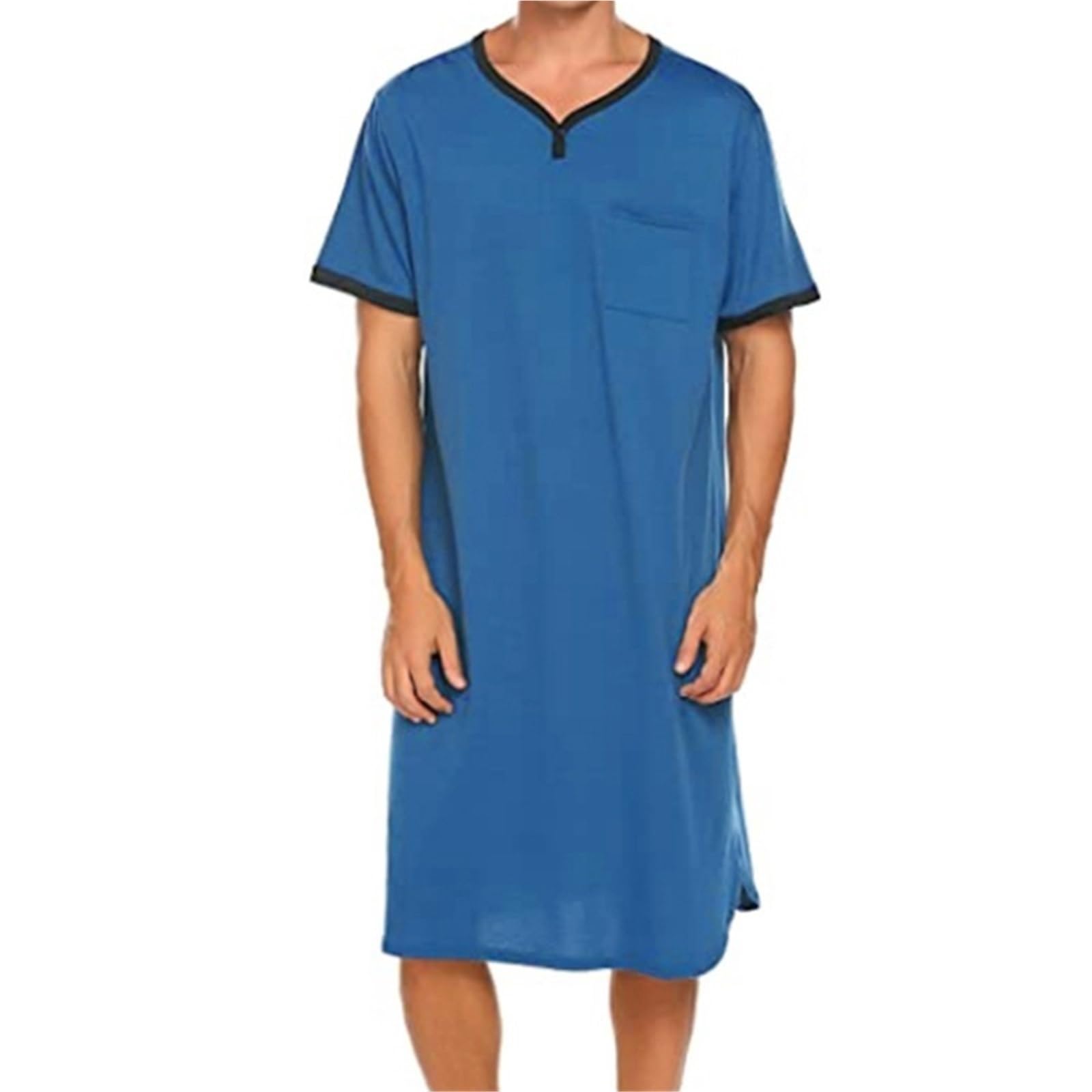 Generico Camicia da Notte Uomo Taglie Forti - Scollo a V Manica Corta, Pigiama Estivo Morbido e Leggero, Mid-Length Comodo per Dormire o Lounge