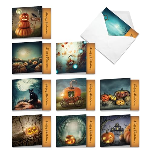 Cartes de vœux Spooky citrouilles Halloween enveloppes assorties lot 10 papeterie carrée