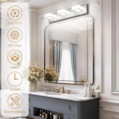 Image of Ralbay Brushed Nickel Bathroom Vanity Lights 24inch Metal Acrylic LED Modern Bathroom Wall Lighting Fixtures Brushed Nickel (White Light 6000K, Non-dimmable)