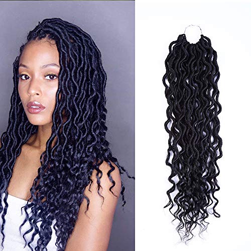 6Pcs/Lot 20inch Goddess Locs with Curly Ends Crochet Twist Soft Synthetic Hair Extension Wavy Faux Locs Twist Kanekalon Hair Extension 24 Roots (20inch 6PACKS) 1B#) Fashionair (1#)