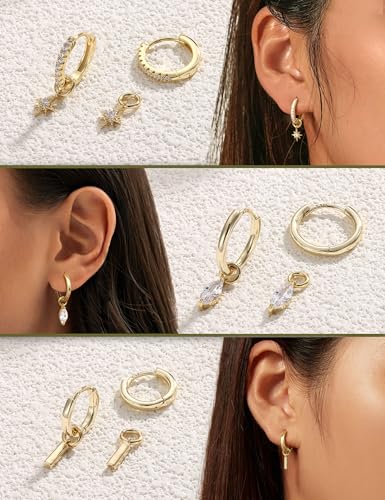 JeryWe Gold Small Hoop Earrings for Women – Hypoallergenic 14K Gold Plated Hoop Cartilage Earring Stacks Gold with Dainty Dangle Charm Non Tarnish Huggie Hoops Earrings for Cartilage Tragus Piercing Jewelry3