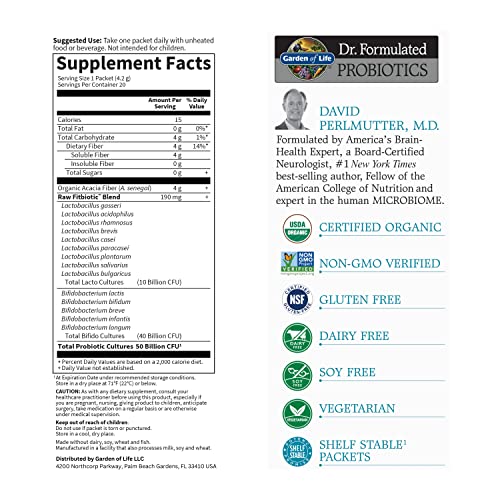 Garden of Life Dr. Formulated Probiotics Fitbiotic Weight Management Powder 50 Billion CFU & Fiber, Organic & Non-GMO Digestive Gut Health Supplement, 3 Oz, Pack of 20 - Image 6