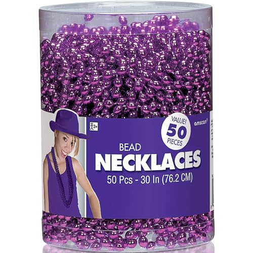 Collier de perles violettes Amscan pack de 50 pour habiller facilement vos invités