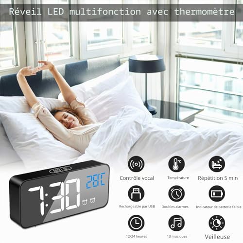 MOSUO Réveil Numérique, Digitale Réveil Matin LED Horloge Miroir – vue 2