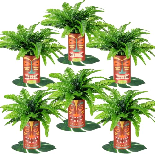 Rivvlive 6 Sets Hawaiian Luau Party Decorations Tiki Totem Centerpieces for Table Aloha Tropical Theme Paper Tabletop Vase Kit for Summer Beach Birthday Wedding Party Supplies