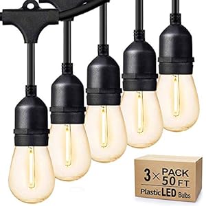 Svater Outdoor String Lights 150FT, E26 Socket, 48pcs S14 Shatterpoof Bulbs, 1 Watt Dimmable 2700K Warm White, IP65 Waterproof Commercial Grade Patio Lights（3 Pack X 50FT）