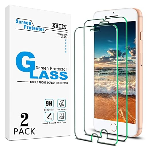 [2-Pack] KATIN For Apple iPhone 8 Plus, iPhone 7 Plus, iPhone 6S Plus, iPhone 6 Plus Tempered Glass Screen Protector No-Bubble, 9H Hardness