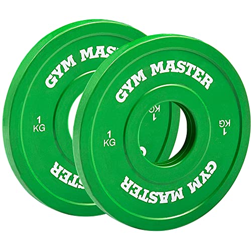 GYM MASTER Pair of 2" Coloured Rubber Fractional Change Plates for Olympic Barbell Weight Lifting - 2 x 1kg (2kg)