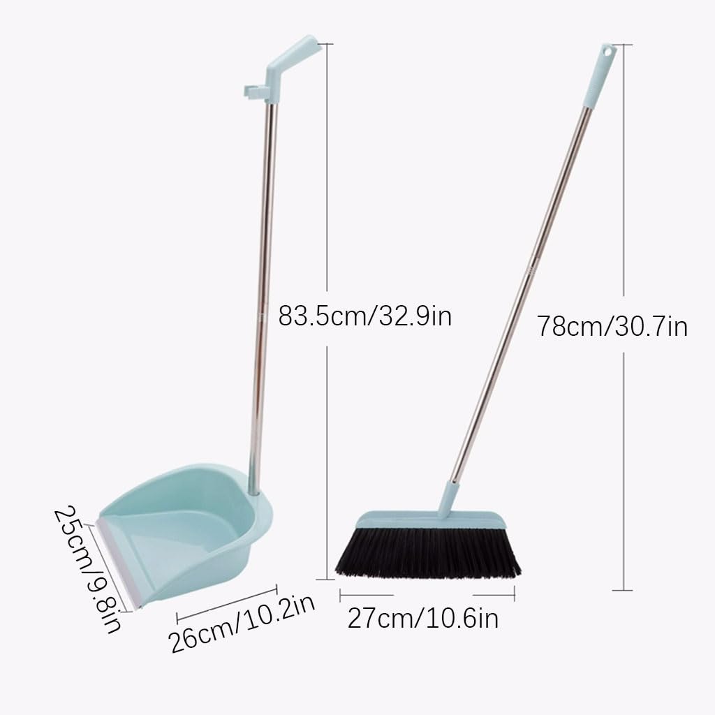 Pratico Set Scopa e Paletta Blu Paletta e Scopa in Piedi con Manico Lungo per l'home Office Versatile