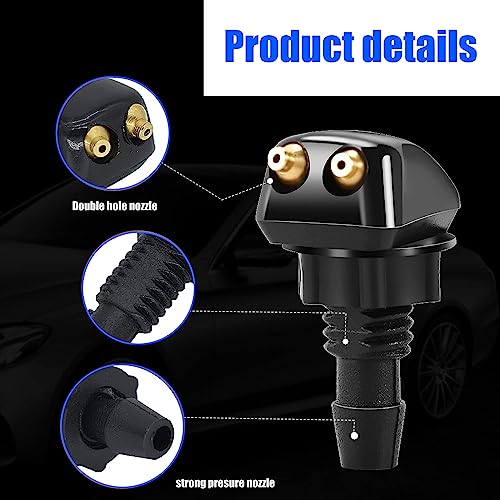 gunhunt 2 PCS Front Windshield Washer Nozzle, Universal Car Wiper Washer Windshield Wiper Nozzle, Car Double-hole Wiper Washer Nozzle Kit for Most Cars (Black)