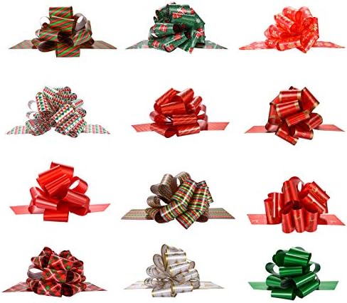 HooAMI 12 Pieces Christmas Pull Bows Large Gift Bows Ribbon Gift Wrapping Pull Bow Car Decoration for Presents Gift Basket Bag Wedding Gift Baskets Decoration