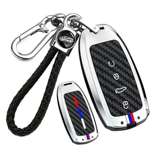 ontto Carbon Pattern Key Fob Case Metal and Silicone Key Housing Fit for Chery Tiggo 8 PRO Tiggo 8 PRO MAX Tiggo 7 PRO MAX OMODA 5C Car Accessories,Key Skin with Fluorescent Strip,Silver