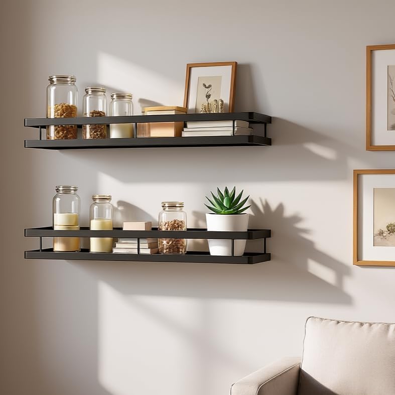 MFS Craft World Wall Mounted Spice Rack Organizer 2 Pack,Hanging Spice Seasoning Rack Shelf Holder Organizer Storage for Kitchen Cabinet Pantry (Art Deco)