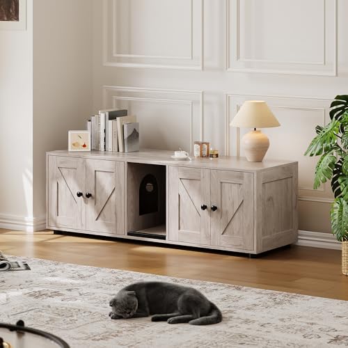 Garvee Cat Litter Box Enclosure for 2 Cats, Hidden Litter Box Furniture Cabinet…