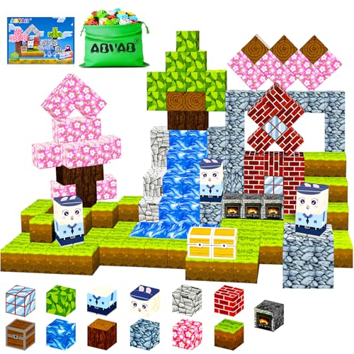 ABVSAB Magnetic Blocks - Magnetic Tiles Building Blocks, Sensory STEM Toys Christmas Birthday Gifts for 3 4 5 6 7 8 + Year Old Boys Girls