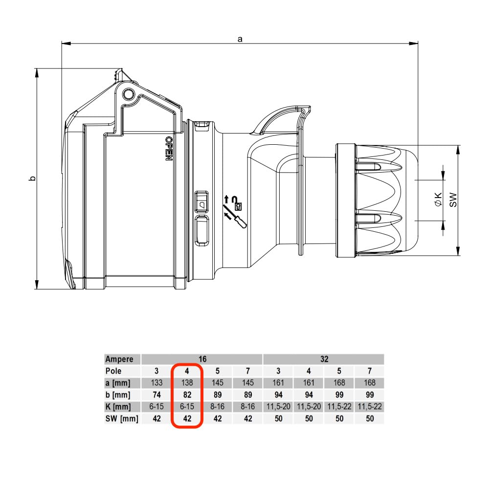 Generic Adattatore da 16 A, 5 pin a 4 pin, 3 fasi, 415 V, rosso, 1 metro, maschio-femmina, compatibile con macchinari da officina, saldatori, ventilatori e riscaldatori industriali