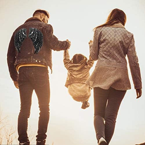 Amosfun Sequins Large Angel Wings Diy Wing Sew on Big Patches Applique Iron on Wings for Jacket Coat Cloth Christmas Craft Angel Devil Evil Cosplay Wings Black
