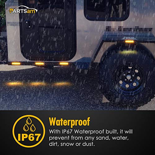 Image of Partsam 5Pcs 3.8 inch Thin Amber 6 LED Side Marker Clearance Lights Indicators for 12V Trucks Trailers Lorry Van Bus Pickup, Smoked Lens, Sealed Waterproof