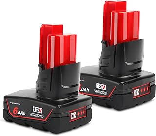 Powarobor 2 Pack M12 12V 6.0Ah Replacement Battery for Milwaukee M12 XC Cordless Tools,6000mAh High Capacity Lithium-ion Battery Compatible with 48-11-2401 48-11-2402 48-11-2411 48-11-2420 48-11-2460