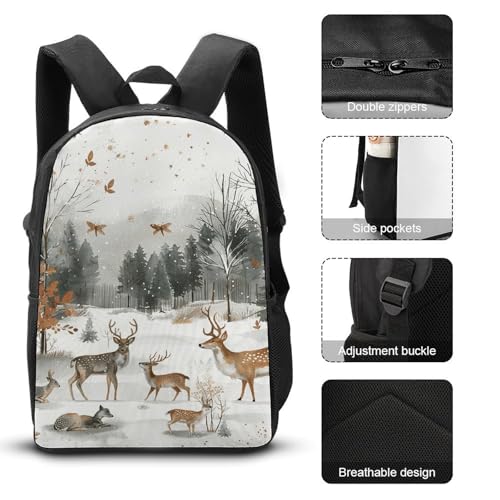 3 Piece Backpack for Women Men Lightweight Causal Daypack Shoulder Bag Set with Insulated Lunch Bag And Pencil Case Organizers Animals And Trees3