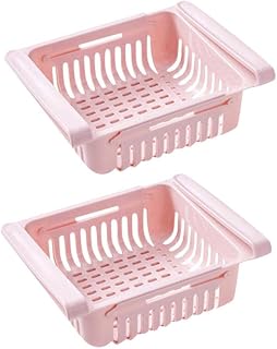 Organizador de nevera, organizador de cocina ajustable, estante para frigorífico y congelador (2 unidades), color rosa