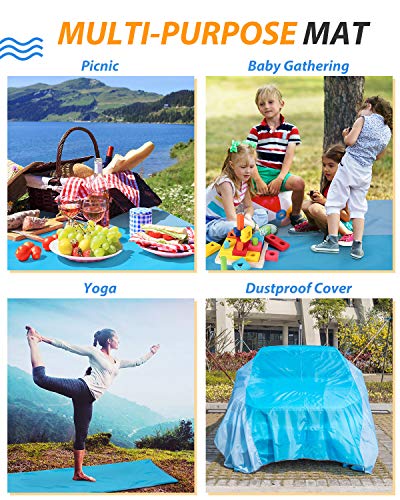 Beach Blanket,Bymore Sand Free Giant Beach Blanket Mat(9\'x10\') for 7-10 Adults,Waterproof Sandproof & Lightweight Oversized Picnic Beach Mat with 6 Stakes for Travel Camping Hiking and Music Festivals