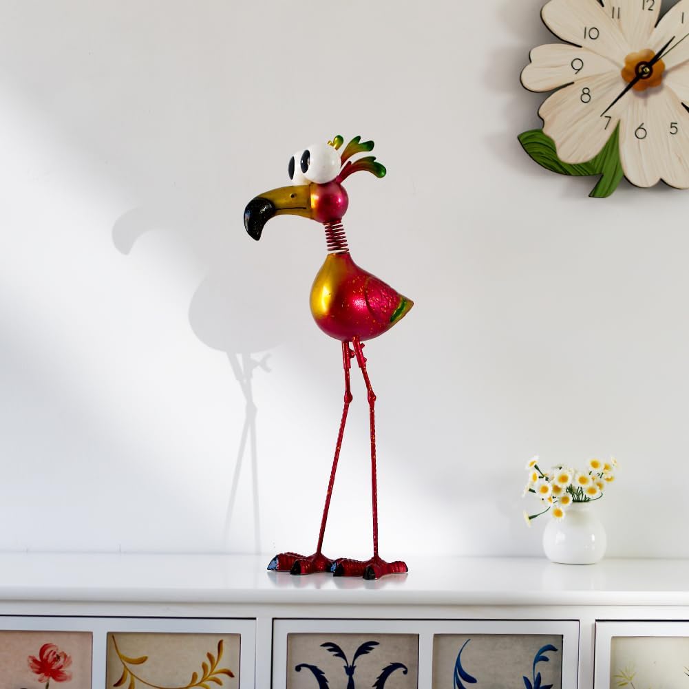 19’’ Pink Flamingo Garden Statue - Weather Resistant Metal Bird Yard Art, Outdoor Lawn Decor Ornament, Unique Gift for Gardening Enthusiasts