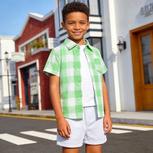 Image of SANGTREE 3 Piece Boy Outfits Short Sleeve Shirt and Shorts Set Beach Vacation Summer Clothes, 3 Months - 9 Years