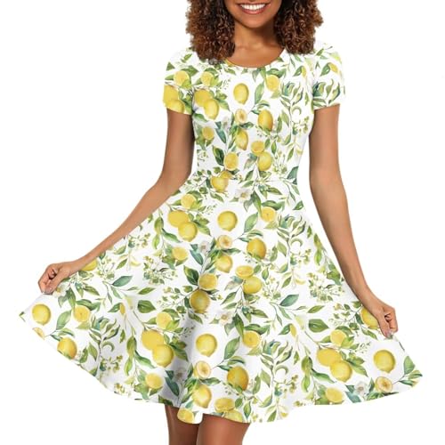Image of HUGS IDEA Womens Puffy Swing Midi Dress Round Neck Short Sleeve Party A-Line Dresses