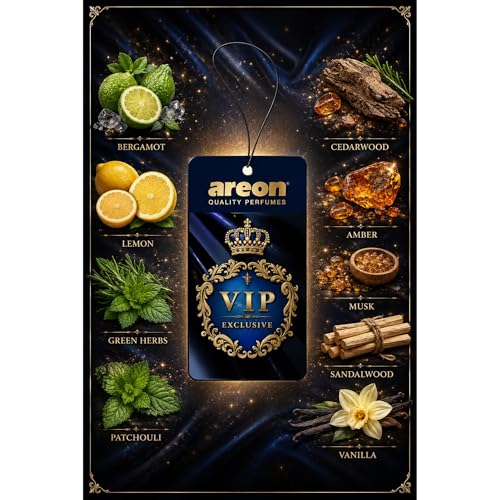 Image of AREON VIP Hanging Car Air Freshener Pack of 3 - Premium Car Perfume with Natural Fragrances, Stylish Hanging Cards Long Lasting Auto Air Freshener for Car, Home, Office & Vehicle Interior - VERTUS