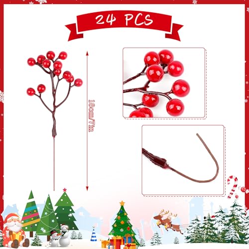 Bayas rojas artificiales de 18 cm Fangoo para decoración de árboles de Navidad y manualidades 3