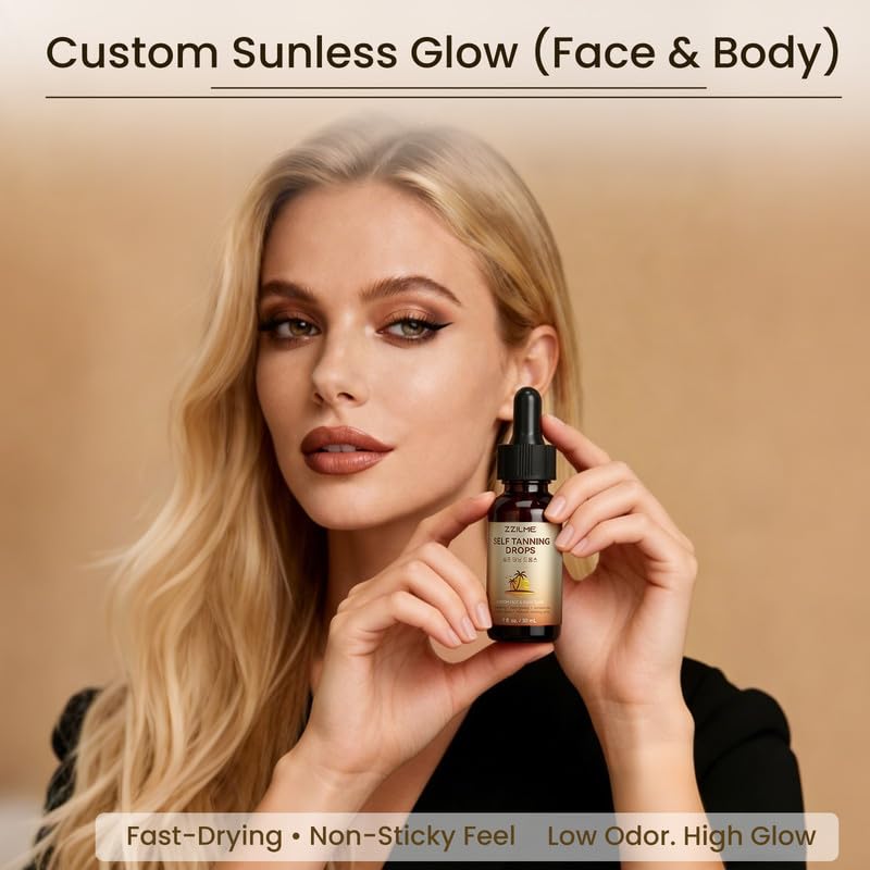 Self Tanning Drops for Face & Body - Customizable Glow with Niacinamide, Vitamin C & Hyaluronic Acid, Gradual Sunless Tanner Serum, Non-Comedogenic Bronzing Drops 0.91 fl oz