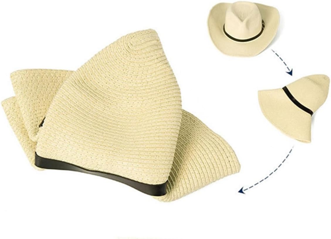 CALLARON 2pcs Men Wide Brim Straw Hat Foldable Sun Beach Cap for Adults Lightweight Breathable for Gardening Camping and Outdoor Activities Beige