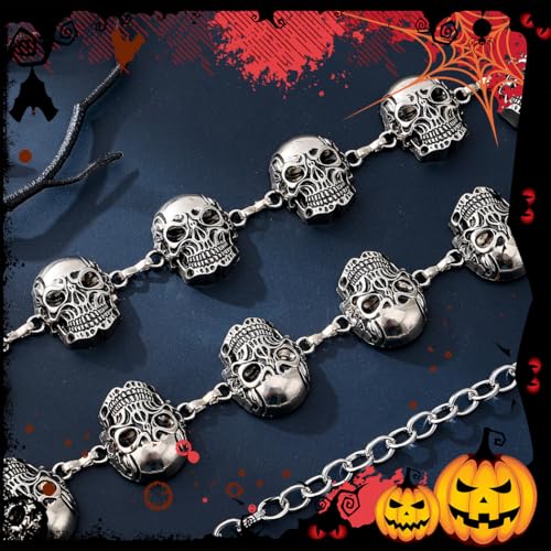 Abien Womens Skull Belly Chain Silver Halloween Belt Chain Punk Skull Waist Chain Gothic Chain Belt for Outfit Jeans Dress3