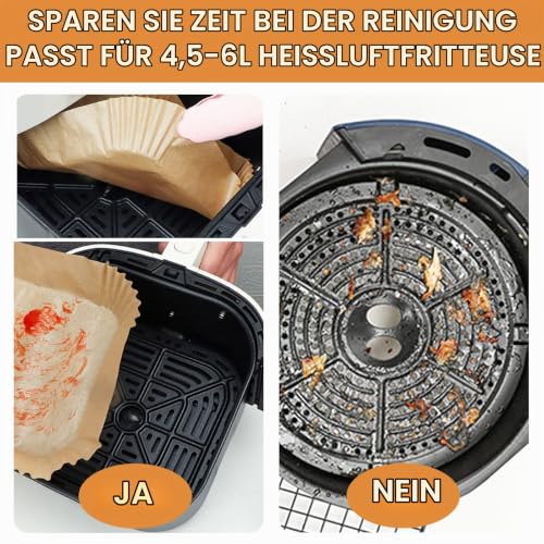 AiQInu Backpapier für Heißluftfritteuse mit Doppelkammer, 100 Stück 22x14cm Rechteckig Airfryer Backpapier Antihaft-Einweg Wasserdicht… – Ansicht 3