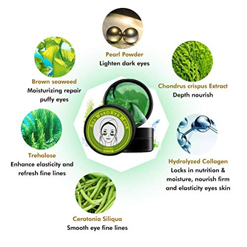 Under Eye Mask,Collagen Eye Mask Green Seaweed Eye Mask Under Eye Pad Dark Circle Puffiness Eye Bag Firming Skin Care… - Image 4