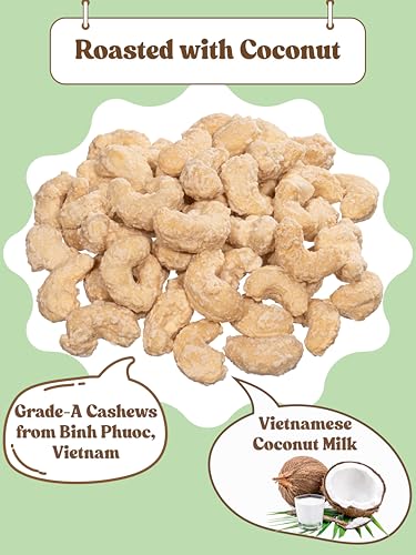 Image of Cashews Roasted Lightly Salted - Snacks for Adults, Whole Nut (No Mixed), Oil Free, Farm Fresh, Plant Based Protein, Promote Heart Health & Weight Loss, Only Nuts & Sea Salt, 17.64 oz (Pack of 1) (Coconut)