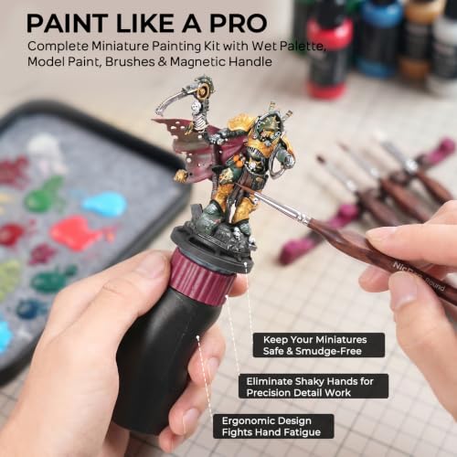 Image of Nicpro All-In-One Miniature Painting Kit with 72 Model Paints & Wet Palette | Stay Wet Palette, Magnetic Painting Handle, 25PCS Detail Paint Brushes Drybrush with Bag, Sponges, Pallet Paper, Brush Holder
