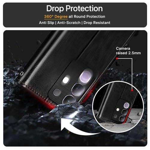 Image of WOW IMAGINE Shock Proof Flip Cover Back Case Cover for Vivo T4x 5G | iQoo Z10x 5G | Vivo Y31 Pro 5G (Flexible | Leather Finish | Card Pockets Wallet & Stand | Black)
