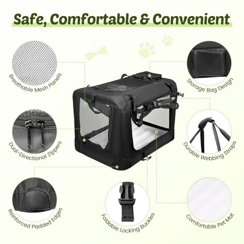 Hundebox faltbar, Faltbare hundetransportbox mit Kissen, transportbox Katze, Fünfseitiges, atmungsaktives Mesh-Design, Die Matte ist maschinenwaschbar, Für Hunde und Katzen, 60×42×42 cm