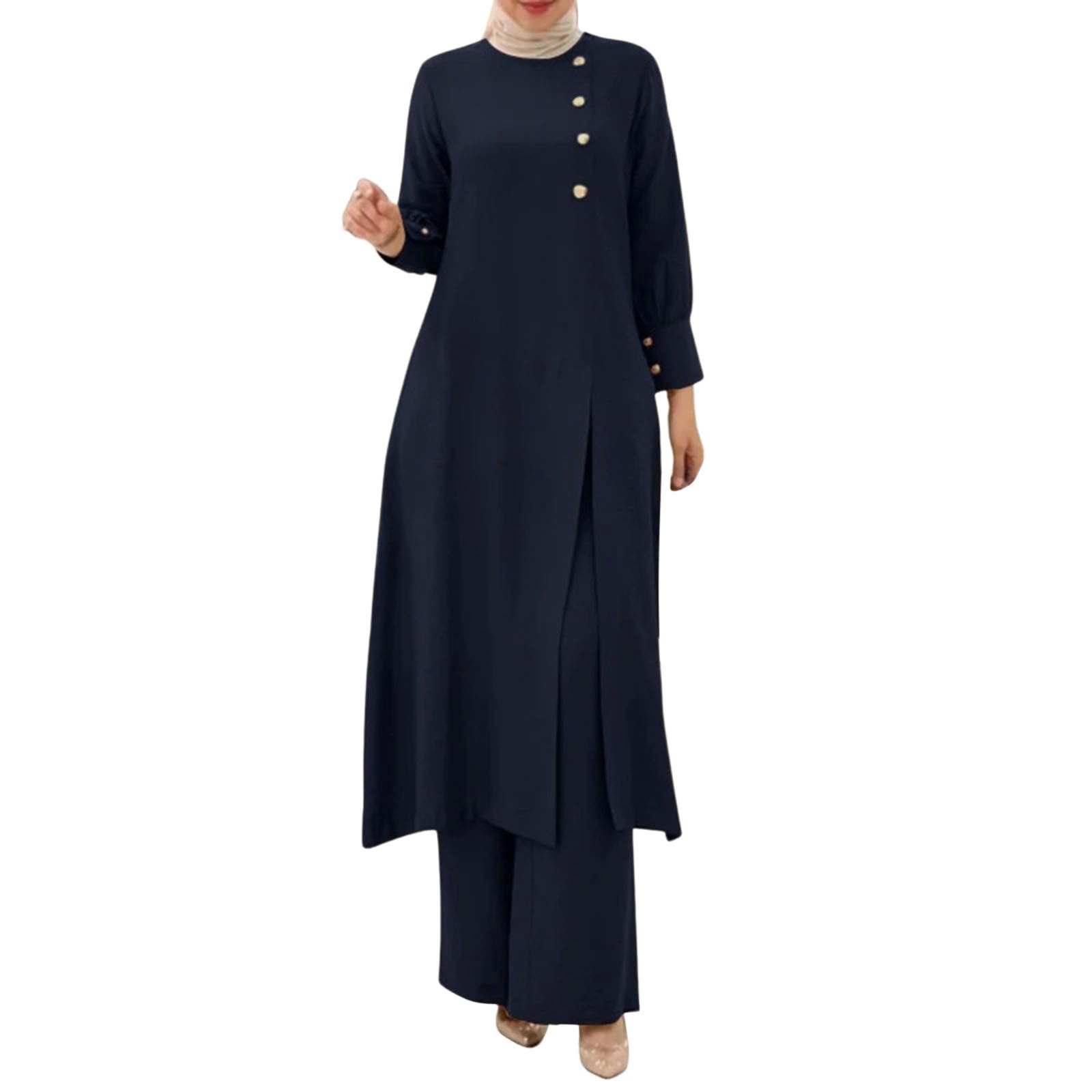 Générique Costume deux pièces pour femmes, à la mode et élégant, couleur unie, petit haut irrégulier avec pantalon à jambes larges, Robe