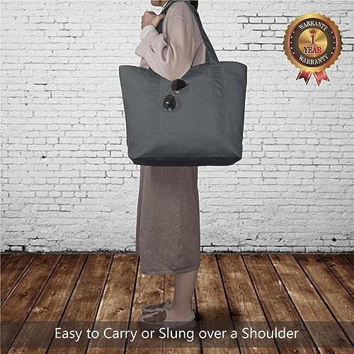 Image of TOPDesign 1-Pack Canvas Tote Bag with an External Pocket, Reusable Grocery Shopping Bag, Top Zipper Closure, Daily Essentials (Grey)