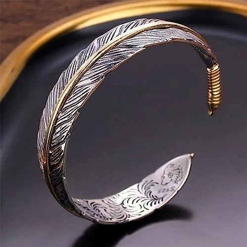 Pingyongchang Feather Bracelet Vintage Silver Adjustable Feather Bracelet Charm Bracelet Simple Retro Cuff Jewelry for Women Men2