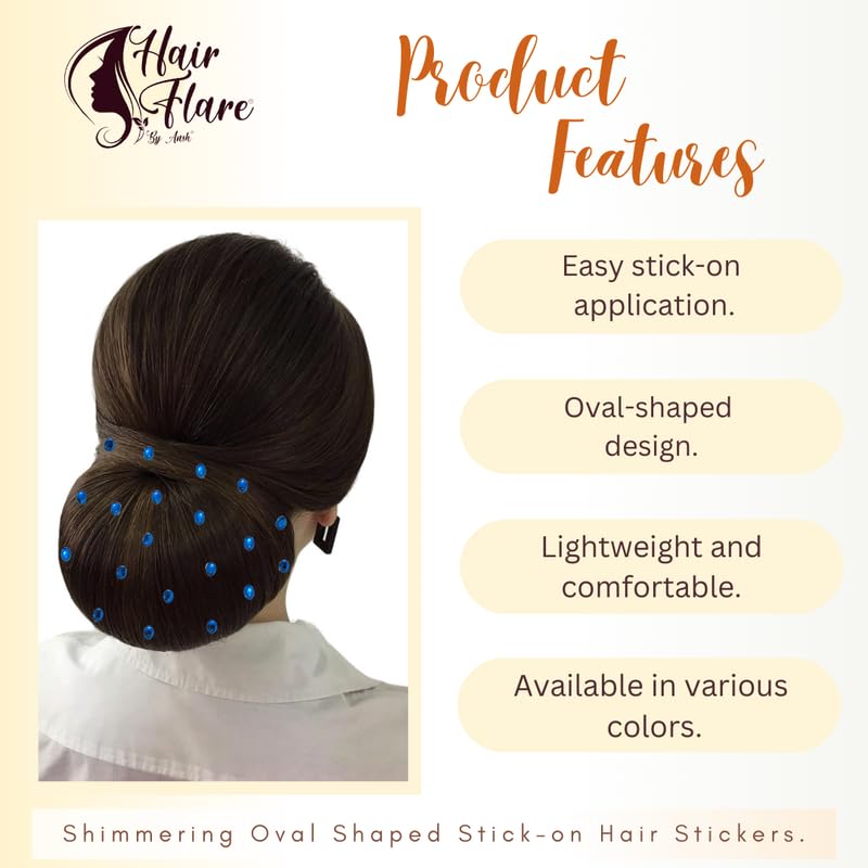 Image of Hair Flare Shimmering Oval Hair Stickers: Easy Stick-On Hair Accessories, 36 Pieces per Pack 2869 Blue
