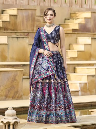 Image of PURVAJA Women's Jacquard Semi-Stitched Lehenga choli