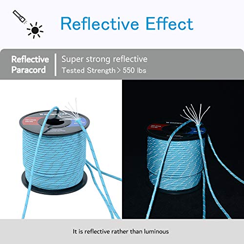 Werewolves Reflective 550 Paracord - 100% Nylon, Rope Roller, 7 Strand Utility Parachute Cord For Camping Tent, Outdoor Packaging (Reflective Lake Blue, 1.8Mm 200Feet) #TOP2