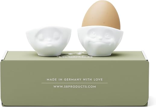 FIFTYEIGHT PRODUCTS TASSEN Porcelain Egg Cup Set No. 1, Kissing & Dreamy Face Edition, White (Set of Two Egg Cups)