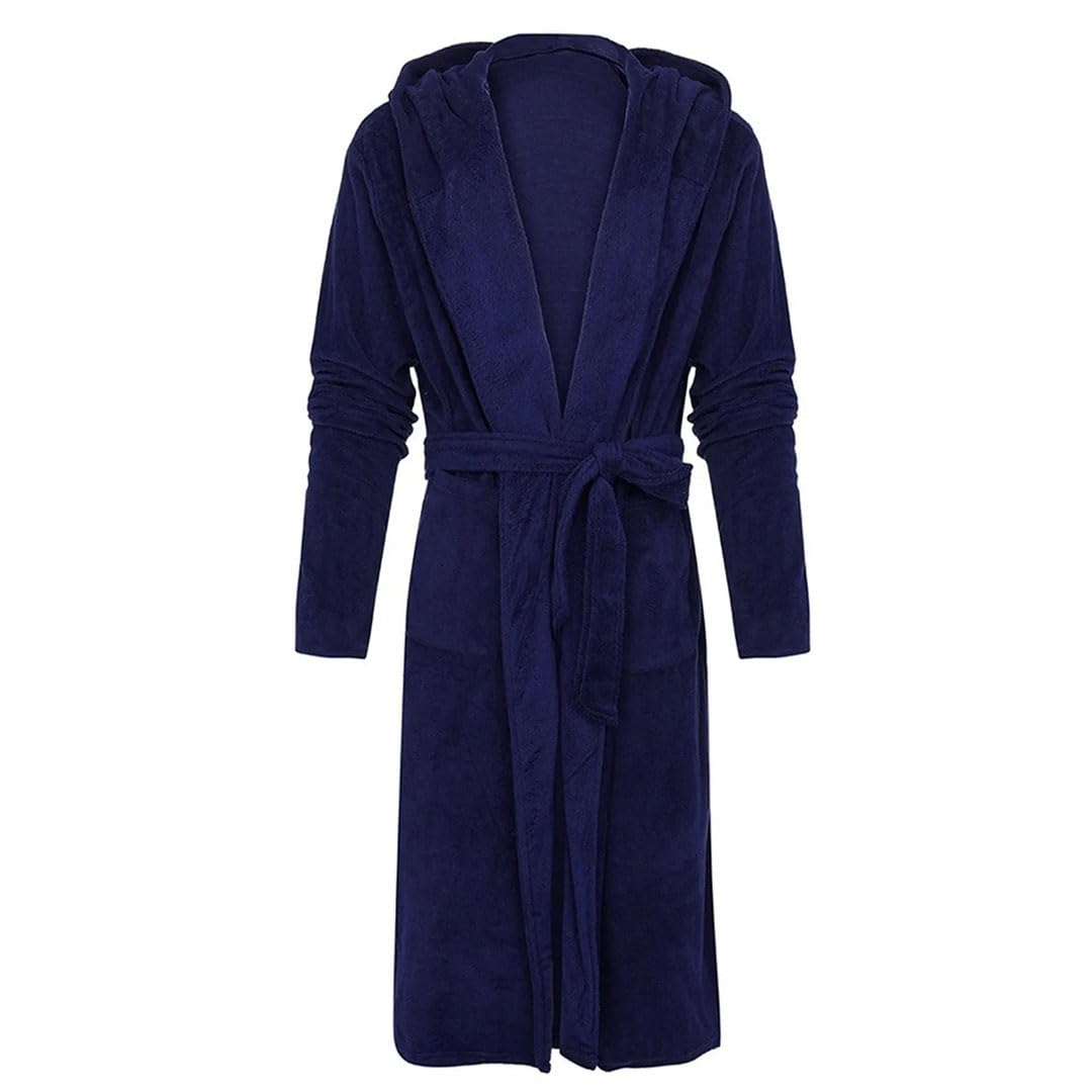 Albornoz acogedor para hombre hasta la rodilla de felpa bata de invierno manga larga cálido alargado chal de felpa bata de baño blanco XL, blanco, XL