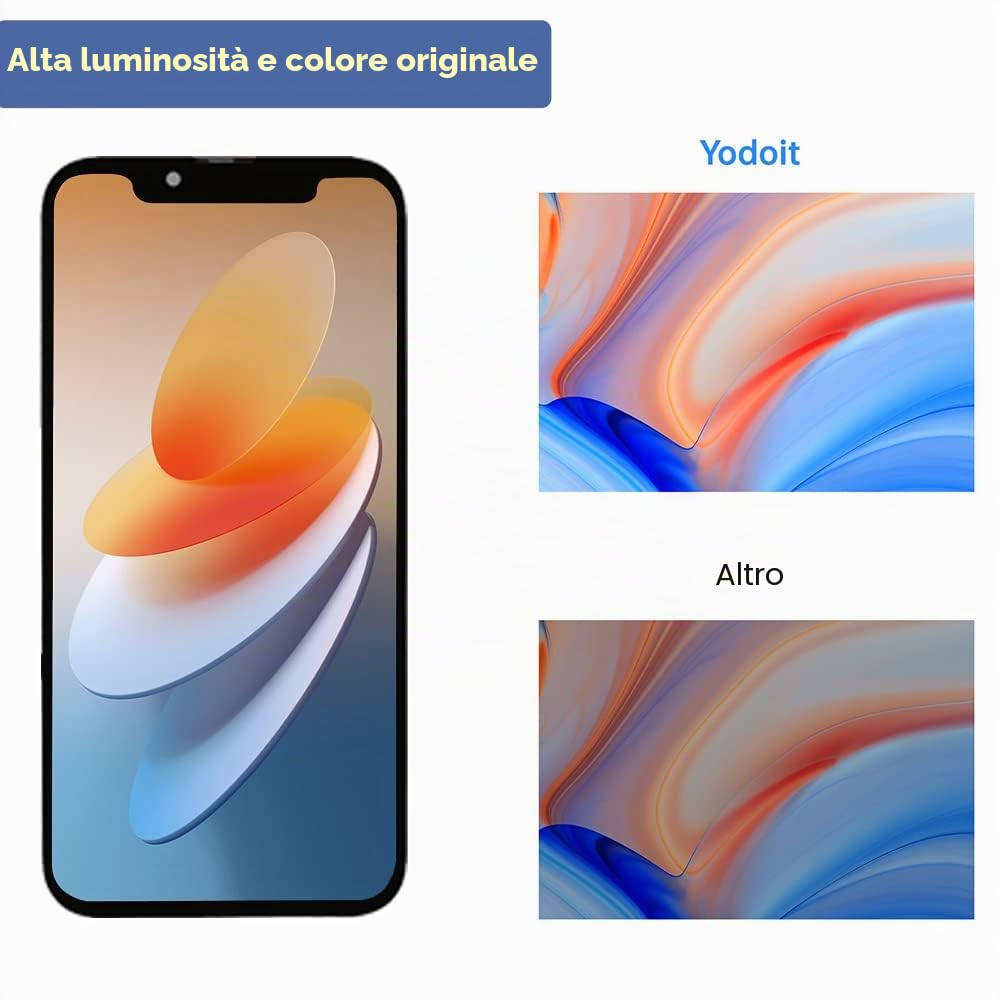 Yodoit Display per iPhone 13, Kit di Ricambio Schermo LCD da 6,1 Pollici, digitalizzatore Touch FHD con Kit di Riparazione, Pellicola Protettiva, Compatibile con Modelli A2482, A2631, A2634, A2635